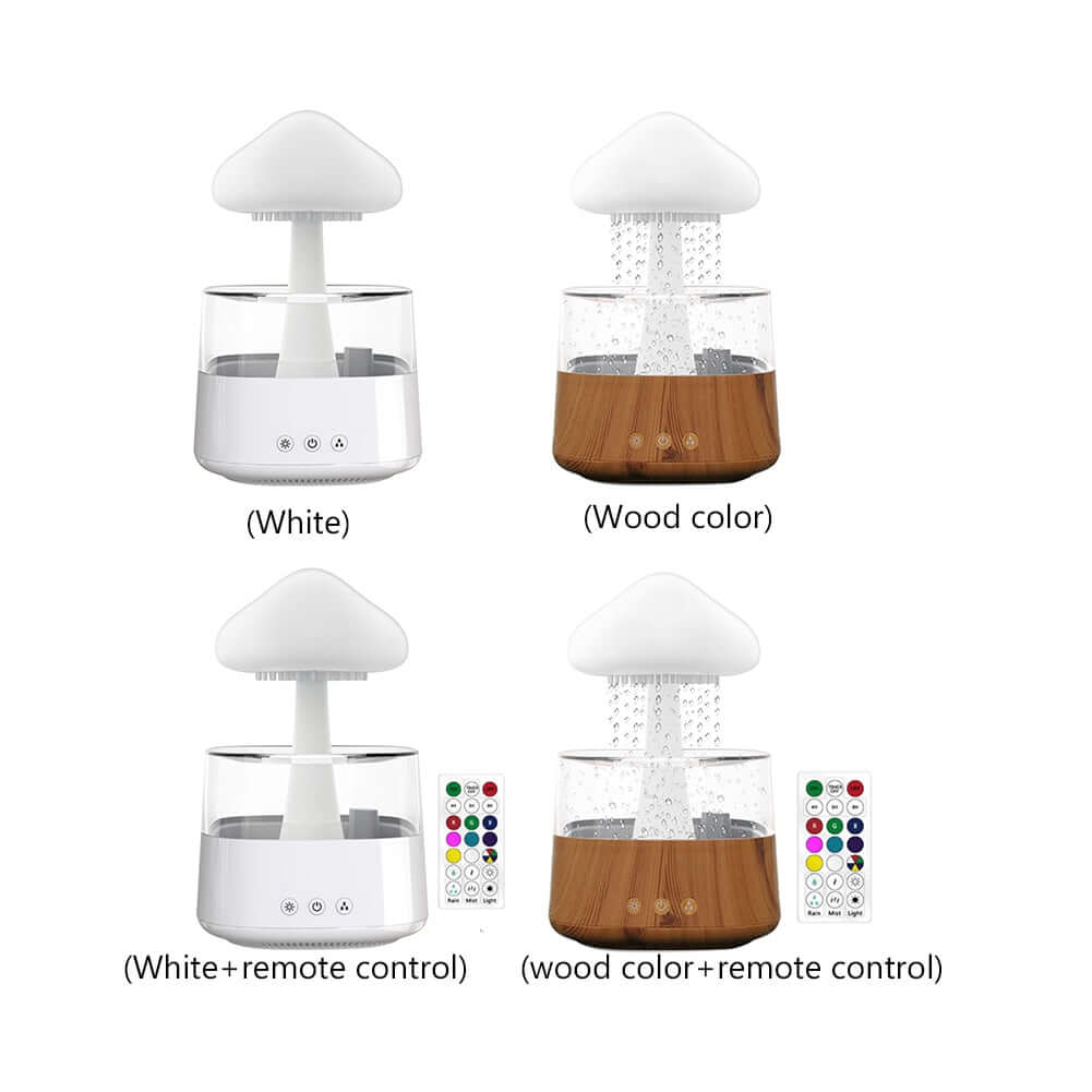500ml Rain Humidifier Mushroom Cloud Colorful Night Lamp Aromatherapy  Machine With Remote Control, Style: USB Direct Plug(White)